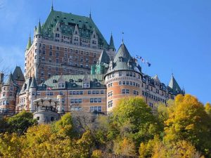 In Old Quebec City, Hotel Frontenac overlooks the harbor on our visit on our Canada New England cruise.